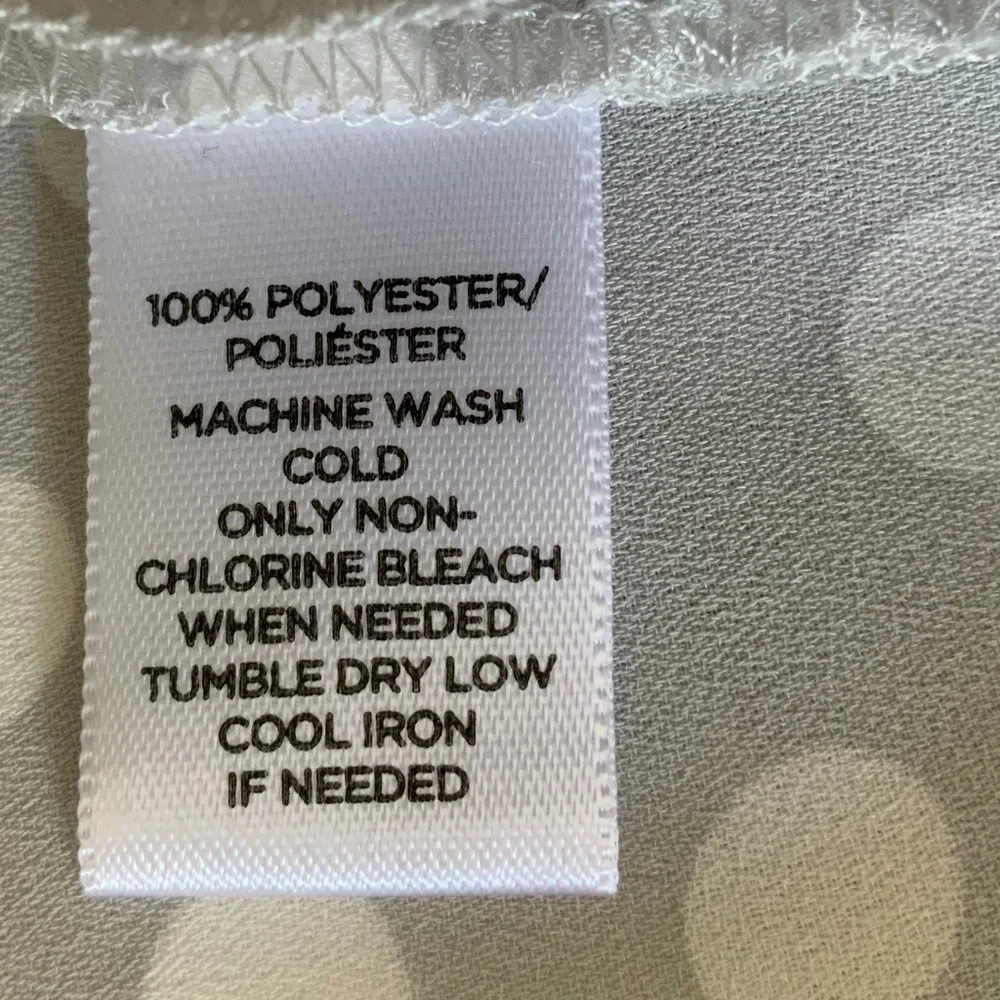 LOFT Grey White Polka Dot Silky Button Front Long Sleeve  Blouse SZ S